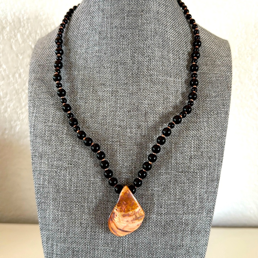 Beaded Necklace with Shell Center Piece - 17 inches